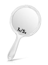 Hand Mirror, Double-Sided 1X/5X Magnifying Mirror with Handle, Acrylic, 8.3" L x 4.5" W, Clear, Pack of 1