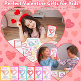 Class Valentines Day Gifts for Kids Girls with 24 Pack Heart Hair Ties Hair Bands with Girls Valentines Cards School Valentines Hair Accessories for Classroom Exchange