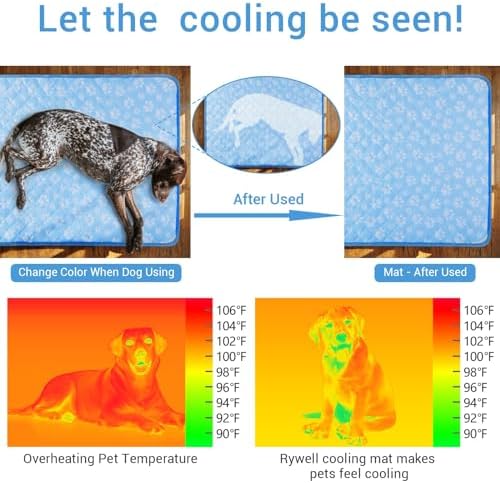 Rywell Self-Cooling Mat for Dogs Small,Cats,Rabbit&Guinea Pig cage Liners 24'' x 18''- Endothermic Color Changing Arc-Chill Cooling Fiber - Washable Non-Toxic Summer Pet Bed, Non-Slip, Foldable