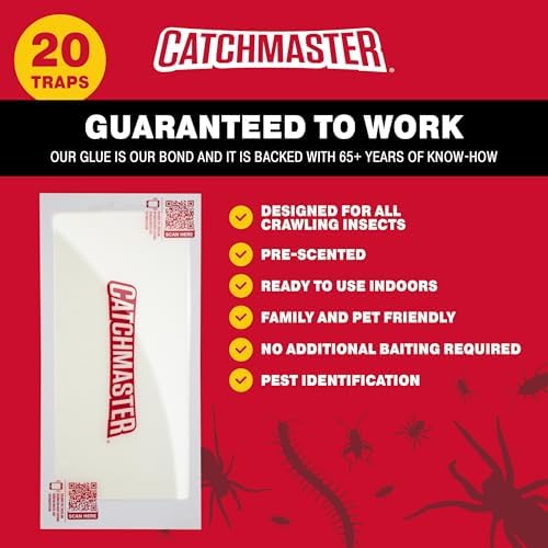 Catchmaster Crawling Insect Trap XL Giant Glue Traps 20-PK, Adhesive Bug Catcher, Spider, Cricket, Ant & Roach Traps for Home, Bulk Insect Killer Glue Boards for House & Garage, Pet Safe Pest Control