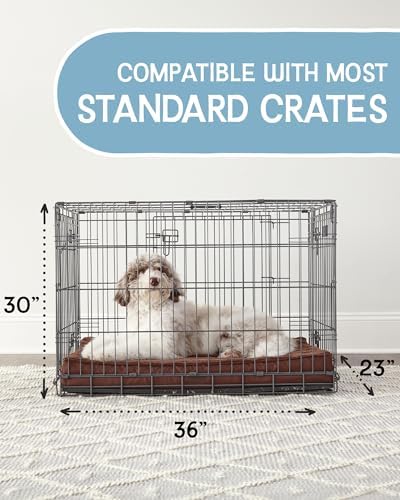 OhGeni 35 Inch Orthopedic Waterproof & Machine Washable Dog Bed for Large Pets, 20D Egg Crate Foam Stable Support, Non-Slip Bottom and Removable Cover, Tear-Resistant Invisible Durable Zipper(Brown)