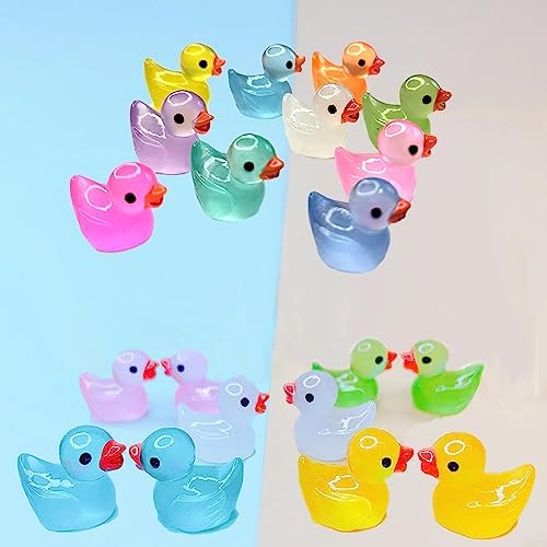 220 Pcs Mini Resin Ducks Luminous Tiny Ducks Miniature Duck Glow in The Dark for DIY Garden Dollhouse Duck Accessories Micro Landscape Aquarium Party Decor