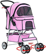 BestPet Pet Stroller Cat Dog Cage Stroller Travel Folding Carrier,Pink