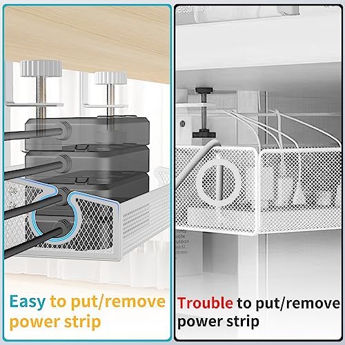 Under Desk Cable Tray White, No Drill Cable Organizer with Clamp for Wire Management, PC Cord Organizer & Workspace Accessories for Office, Home