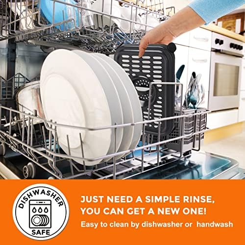 Air Fryer Grill Pan for Ninja Air Fryers, 2 Packs Replacement Air Fryer Crisper Plate Grill Plate Tray Accessories with Rubber Bumpers for Ninja Foodi DZ100 DZ201 and other Air Fryer, Dishwasher Safe