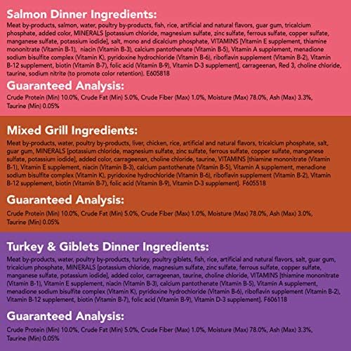 Purina Friskies Wet Cat Food Pate Variety Pack Salmon Dinner, Turkey and Giblets Dinner and Mixed Grill - (2 Packs of 12) 5.5 oz. Cans