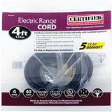 Certified Appliance Accessories 40-Amp Appliance Power Cord, 4 Prong Range Cord, 4 Wires with Eyelet Connectors, 4 Feet, Copper Wire