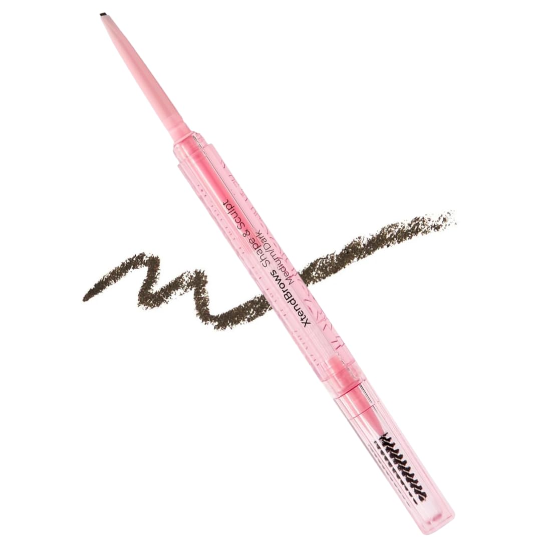 XtendBrows Shape & Sculpt Brow Pencil - Medium To Dark - Natural Look Eyebrow Filler Pen with Triangle Tip & Spoolie - Long-Wearing Definer for Fuller Natural Brows - Vegan & Cruelty Free