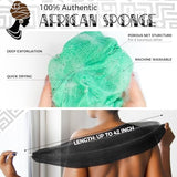 African Net Sponge Authentic - 2 Pieces Real African Loofah Shower Sponges - Body Scrubber Exfoliating Washcloth Black & Seawave - Africa Bath Sponges for Back Scrubber Shower Accessories