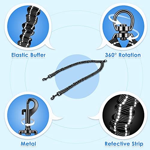 Double Dog Leash, No Tangle 360° Swivel Rotation Reflective Lead Attachment Bungee Extension Length Dual Two Dog Lead Splitter, Comfortable Shock Absorbing Walking Training for 2 Dogs