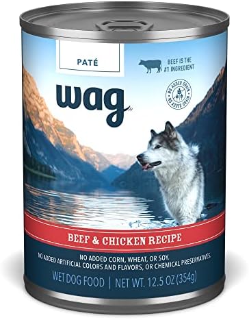 Amazon Brand - Wag Pate Canned Dog Food, Beef & Chicken Recipe, 12.5 oz Can (Pack of 12)