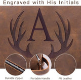Mens Toiletry Bag Personalized Valentines Day Birthday Gifts for Men Him Initial PU Leather Waterproof Shaving Bag for Toiletries Accessories Travel Essential for Dad Husband Boyfriend (M)