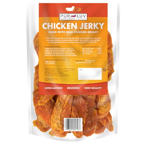 Pur Luv Chicken Jerky Dog Treats, Made with 100% Real Chicken Breast, 32 Ounces, Healthy, Easily Digestible, Long-Lasting, High Protein, Satisfies Dog's Urge to Chew
