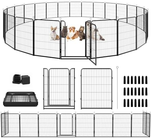 Dog Playpen Outdoor Extra Wide 24 Panels Heavy Duty Dog Fence 40" Height Anti-Rust with Doors Portable for RV Camping Yard, Total 63FT, 316 Sq.ft, Snowy Black