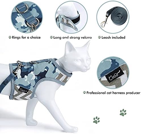 Cat Harness and Leash for Walking Escape Proof, Adjustable Cat Vest Harness, Padded Stylish Cat Walking Jackets, Grey Camo, X-Small