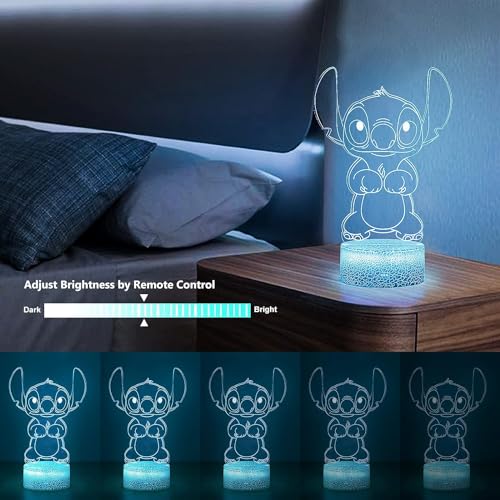 Hoofun 3D Illusion Stitch Night Light: Stitch Gifts Light with Remote Control and Smart Touch, Stitch Stuff for Girls Room Decor Lamp Birthday Christmas Gifts