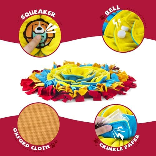 Pet Snuffle Mat for Dogs, Interactive Feed Game for Boredom, Encourages Natural Foraging Skills for Cats Dogs Bowl Travel Use, Dog Treat Dispenser Indoor Outdoor Stress Relief (red)