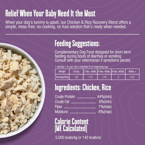 Whole Life Dog Bland Diet for Dogs – Sensitive Stomach Food for Digestive Support, Constipation, Anti Diarrhea & Vomit Relief – Human Grade, Quick & Easy Chicken and Rice, Ready in Minutes