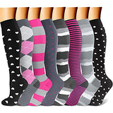 CHARMKING Compression Socks for Women & Men (8 Pairs) 15-20 mmHg Graduated Copper Support Socks are Best for Pregnant, Nurses - Boost Performance, Circulation, Knee High & Wide Calf (S/M, Multi 41)