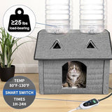 Heated Cat House with Pet Heating Pads, Intelligent Thermostat Cotroller, Cat Heating Shelter for Indoor Outdoor Kitty, Foldable Puppy Heated Bed with Cute Windows, Sturdy and Waterproof