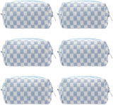 PAZIMIIK Checkered Makeup Bag for Purse Portable Zipper Make Up Pouch Small Cosmetic Case for Travel Accessories (6PCS Blue)