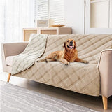 fuguitex Waterproof Dog Blanket, Pet Friendly Reversible Throw Essential for Small Dogs, Tear Resistant Leakproof Washable Couch Cushion Bed Protector Cover for Indoor Furniture（68"*82",Beige+Cream