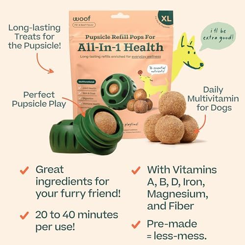 WOOF Pupsicle Refill Pops for All-in-1 Health - Long-Lasting Multivitamin Refills for The Pupsicle Toy - with Vitamins A, B, D, Iron, Magnesium, and Fiber - XL Pops - 5 Count