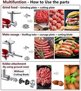 Metal Food Grinder Attachment for KitchenAid Stand Mixers, Meat Grinder for Kitchen Aid Included 3 Sausage Stuffer Tubes, 4 Grinding Plates, 2 Grinding Blades, Kubbe Meat Processor Accessories