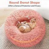 rabbitgoo Cat Beds for Indoor Cats, 20 inches Cat Bed Machine Washable, Fluffy Round Pet Bed Non-Slip, Calming Soft Plush Donut Cuddler Cushion Self Warming for Small Dogs Kittens, Light Pink, Medium