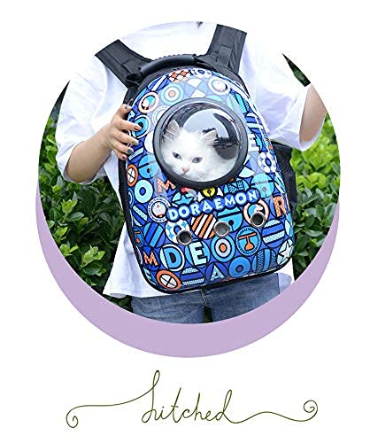 MYKOMI Pet Travel Carrier, Cat Dog Dome Space Capsule Bubble Backpack, Portable Waterproof Breathable Knapsack for Hiking, Traveling (Blue/White)
