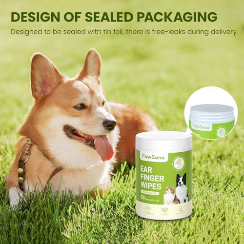 Thicker Dog Ear Cat Ear Cleaner Wipes, Dog Ear Finger Wipes for Dogs & Cats, Natural Relief Dog Ear Cleaning Wipes, Effectively Remove Ear Wax for Dog Kitten, Aloe Scent Deodorizing, 150 Count