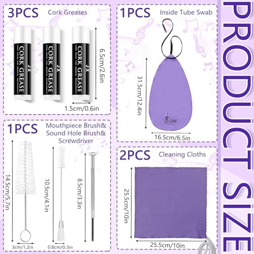 Boao 23 Pcs Clarinet Cleaning Kit All in One Accessories Set with Swab, Reeds, Cork Grease, and Thumb Rest Essential Care Kit for Clarinet Wind Instruments(Purple)
