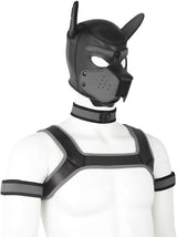 Adults Neoprene Puppy Hood Custom Animal Head Mask Novelty Costume Dog Hood Mask,Collar,Armband and Harness Set (Gray)