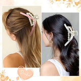 DEEKA Bridesmaid Proposal Gifts 8 Pack Pearl Bridesmaid Hair Claw Clips with Ribbon 3 Inch Hair Clips Bachelorette Party Favors Bridal Party Present Hair Accessories (Half Circle White&Rose Gold)