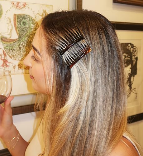 Camila Paris AD825/2 French Hair Side Comb, Small, Curved Tortoise Shell French Twist Hair Combs Decorative, Strong Hold Hair Clips for Women Bun Chignon Up-Do Girls Hair Accessories, Made in France