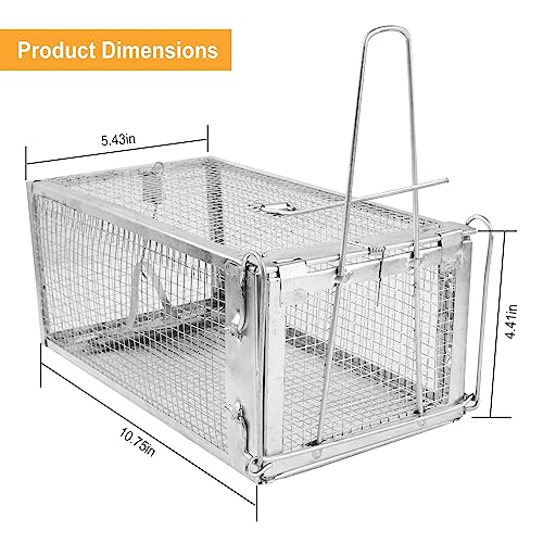 KOCASO 1-Pack Humane Rat Trap, 1-Door Small Live Chipmunk Trap That Work for Indoor Outdoor, Easy to Catch and Release Live Animal Trap Mouse Trap Cage for Rodent Mice Voles Hamsters, Metal & Reusable