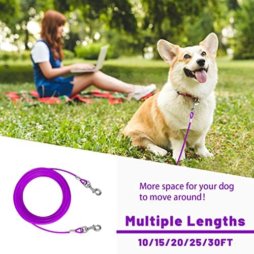 Dog Tie Out Cable 10/15/20/25/30 FT Dog Runner for Yard Steel Wire Dog Cable with Durable Superior Clips Purple Dog Chains for Outside Dog Lead for Large Dogs Up to 165 lbs