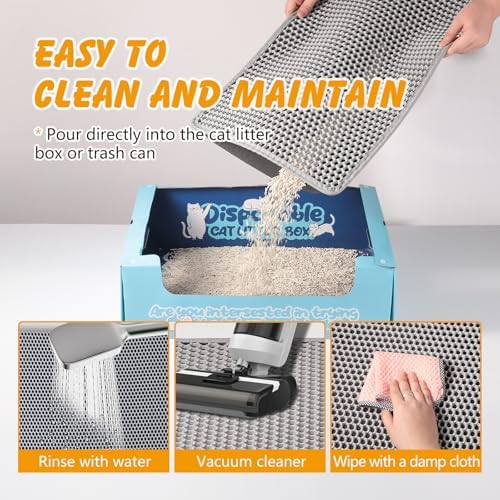 30x24 Inch Cat Litter Mat Double Layer Non-Slip Odor-Free Litter Box Mat,Waterproof and Urine Proof Litter Mat,Scatter Control, Less Waste,Easier to Clean(Gray)