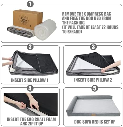 Patas Lague Orthopedic Dog Bed for Medium Dogs, Waterproof L Shaped Medium Pet Sofa Beds with Removable Washable Cover, Soft Comfortable Pet Couch Mat with Nonskid Bottom, 30''X20'' Grey