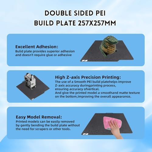 Ideaformer Double Sided Black PEI Build Plate for Bambu Lab X1/X1C/X1E/P1P/P1S/A1,Flexible Smooth Textured PEI Spring Steel Plate 257x257mm for Bambu 3D Printers