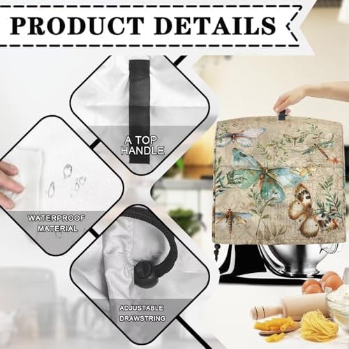 Stand Mixer Cover for Stand Mixer or Coffee Maker with Handle for KitchenAid Dust Cover with Pockets for Accessories (Butterfly and Leaves)