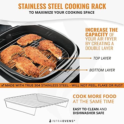 Air Fryer Rack Accessories Compatible with Ninja, Bella, Ultrean, Cosori, Secura, Insignia, Philips, Kalorik + More, Stainless Steel Extra Large XL Silicone Mat, Accessorios para Freidora de Aire