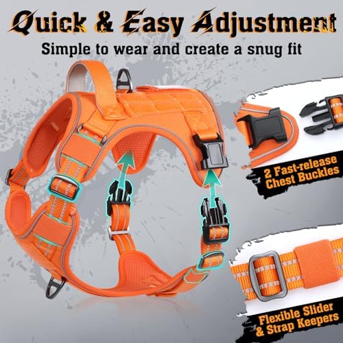 rabbitgoo Dog Harness Small Sized No Pull, Tactical Service Pet Vest with Molle and Control Handle, Adjustable and Reflective Military Harness for Easy Walking and Training, Orange, S
