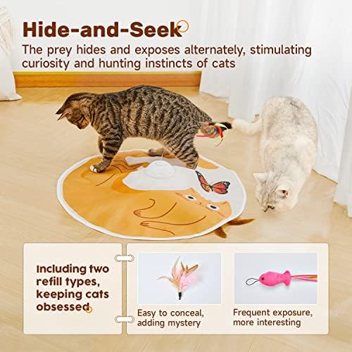 Potaroma Cat Toys Chargeable, 3in1 Hide and Seek for Kittens, Automatic Interactive Play, Fluttering Butterfly, Moving Feather Wand, Indoor Kitty Exercise 22.8 Inches Cover for All Breeds