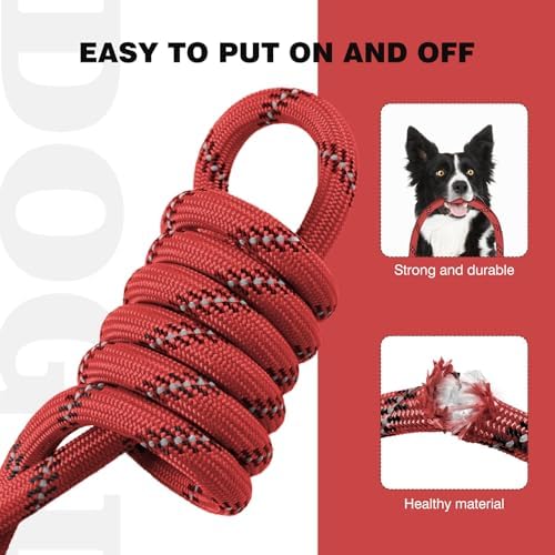 lynxking Slip Lead Dog Leash Reflective, Heavy Duty Comfortable Strong Rope Lead for Large, Medium Dogs, No Pull Pet Training Leashes (Red, Large 1/2in x 6ft-Slip Lead)