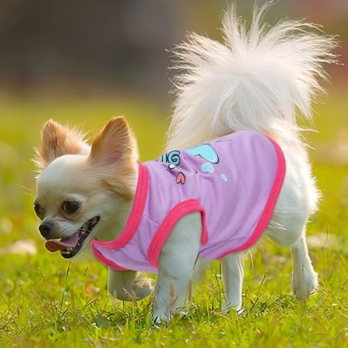 4 Pieces Dog Clothes for Small Dogs Girl Boy Summer Puppy Clothes for Chihuahua Yorkie Soft Cute Pattern Dog Shirt Spring Pet Cat Clothing Pink Rose Red Green XXS~M (Pink,Rose,Black,Grey, Medium)