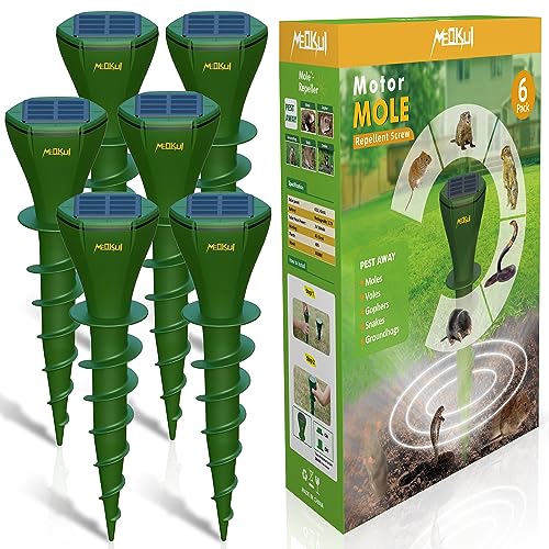 Meokui Mole Repellent Solar Powered Noiseless Deterrent Vibrating Stake, Outdoor Waterproof Mouse Repeller, Armadillo Insect Repellent, Gopher Stake to Repel Snakes, Groundhogs, for Yard Lawn (6 pack)