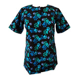 Ladybird Line 714 Blue Paw Print Waterproof Dog Grooming Smock, Hair Bleach Resistant Jacket, Covered Zipper Panel, Solid Black Back, Adjustable Belt, 2 Front Pockets, Pet Groomers Vet Clinics - XL