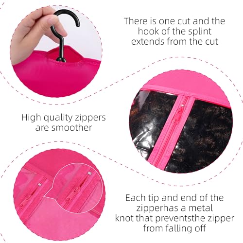 3PCS Hair Extension Storage Extension Holder Dust-proof Wig Storage for Multiple Wigs Bags Storage with Hanger Wig Holder for Multiple Wigs Stand Hair Extensions, Wigs & Accessories (Hot Pink)