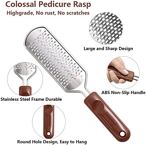 Colossal Foot Rasp & Wood Handle Callus Shaver (10 Replacement & 1 Foot File Heads), Pedicure Foot File Kit, Heel Scraper for Feet, Foot File Callus Remover